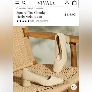 Vivaia Square-Toe Chunky
Heels (Melody 2.0) in Cream Ivory with Removable Bows